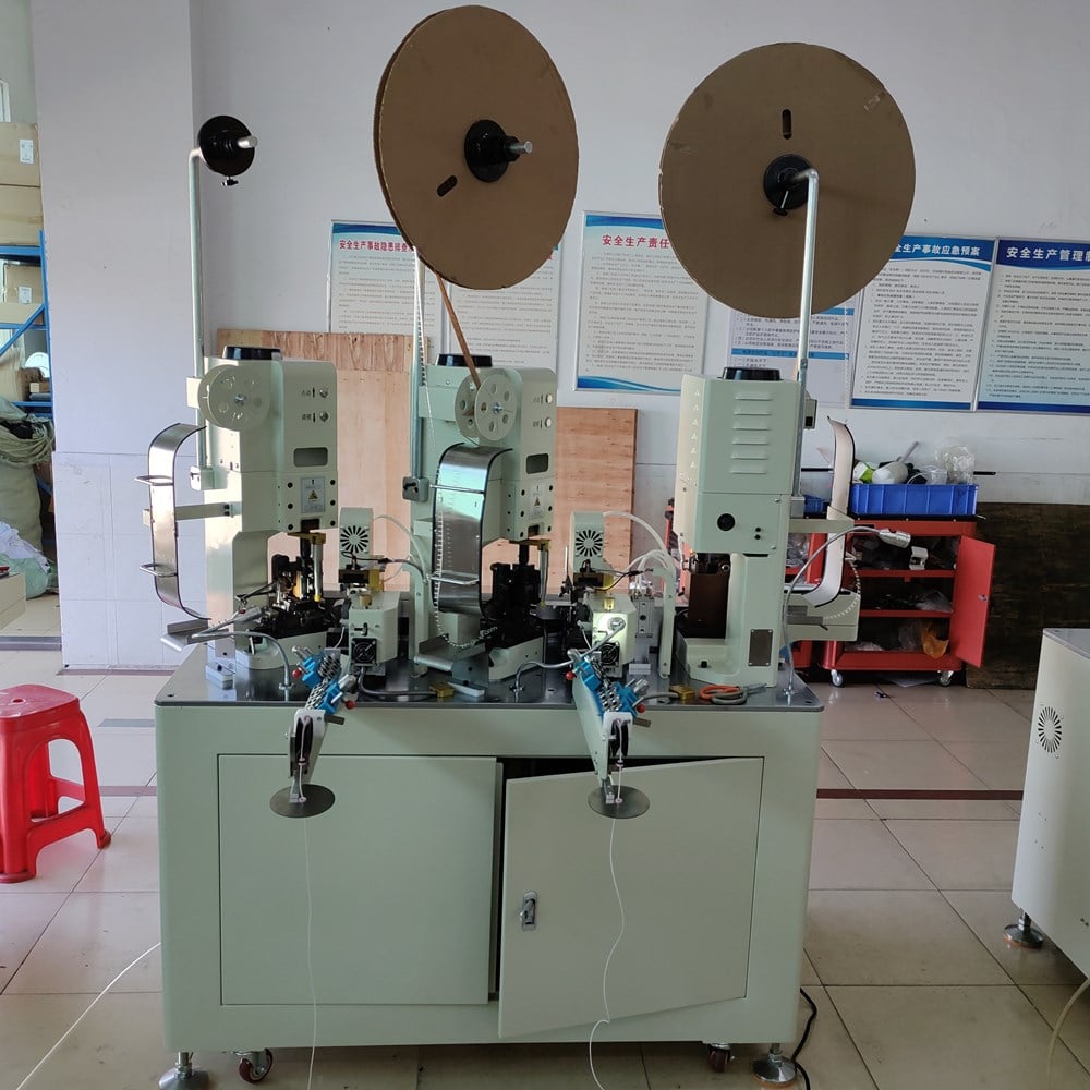 three heads auto cutting stripping terminal crimping machine