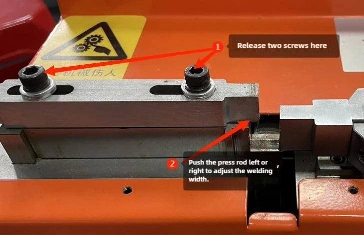 Push the press rod left or right to adjust the welding width.