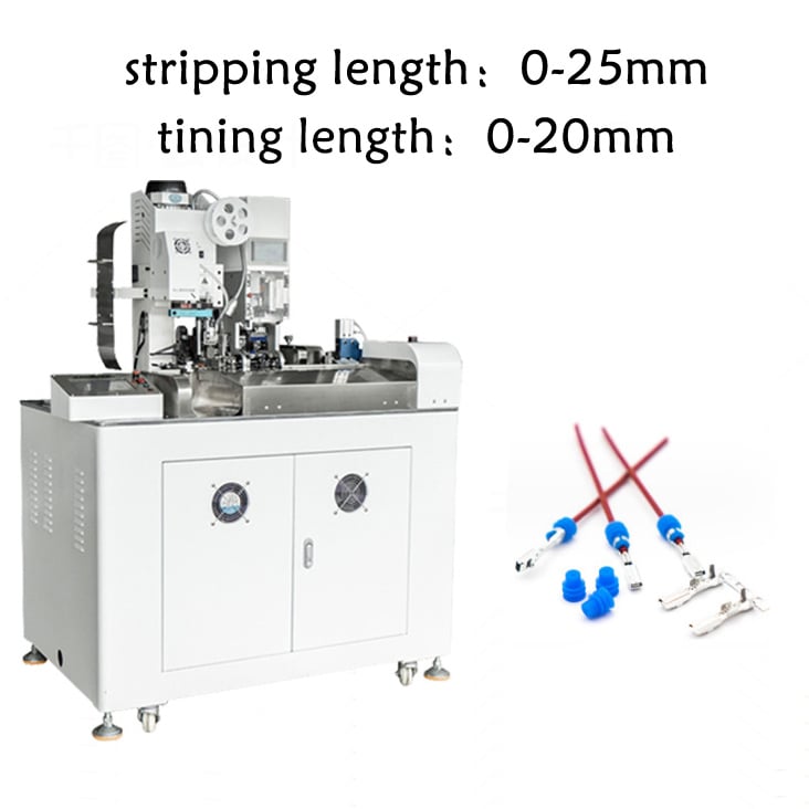 Terminal Crimping Machine with Wire Seal Insertion and Twisting Dip Tining
