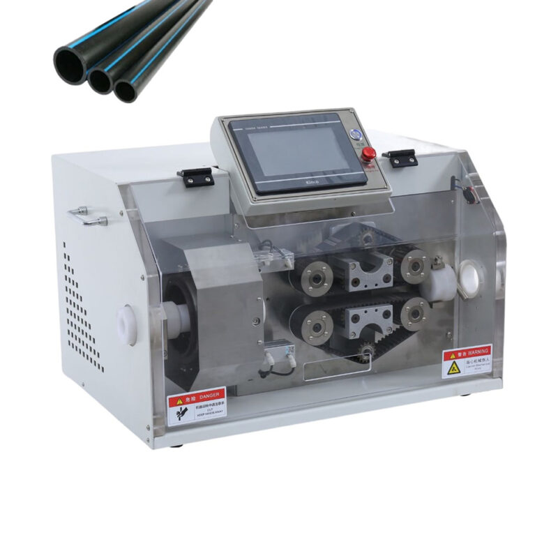 SR-B30X automatic rotary Pipe Cutting Machine. Processes PE-AL-PE,PEX,PVC,PP,Rubber Tube from ø5-42mm with high precision and speed.